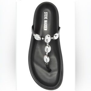 New Womens Steve Madden Zaire T-Strap Slip On Black Thong Sandals Size 10M